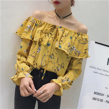 Slash Neck Floral Blouse Shirts for Women Summer  Butterfly Sleeves Chiffon Shirts Female Strapless Chic Tops 33056 GS