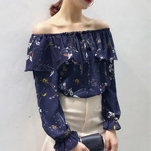 Slash Neck Floral Blouse Shirts for Women Summer  Butterfly Sleeves Chiffon Shirts Female Strapless Chic Tops 33056 GS