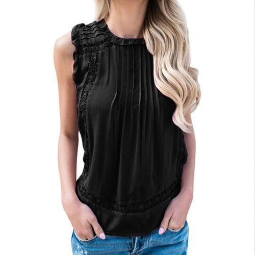 Sleeveless Blouses Women   Hollow Out Elegant Shirts Ladies Blouse O Neck Casual Womens Tops Chemise Femme blusas #53 GS
