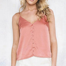 Sleeveless Tank Top Women   Sexy Satin V-Neck Backless Strappy Button Tank Tops #421 GS