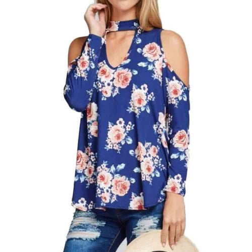 Spirng   Women Vintage Floral Print Off Shoulder Women Blouses Long Sleeve Casual Lady Blouse Camisa Mujer #63 GS