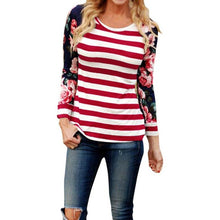 Long sleeve tshirt women  New Fashion Striped Patchwork T-Shirt Women O Neck Tees Top Female poleras mujer #33 GS