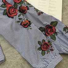 Striped Floral Embroidery Blouses New  Fashion Long Sleeve Blouse Korean Style Ladies Blusas Women Tops Plus Size 72660 GS