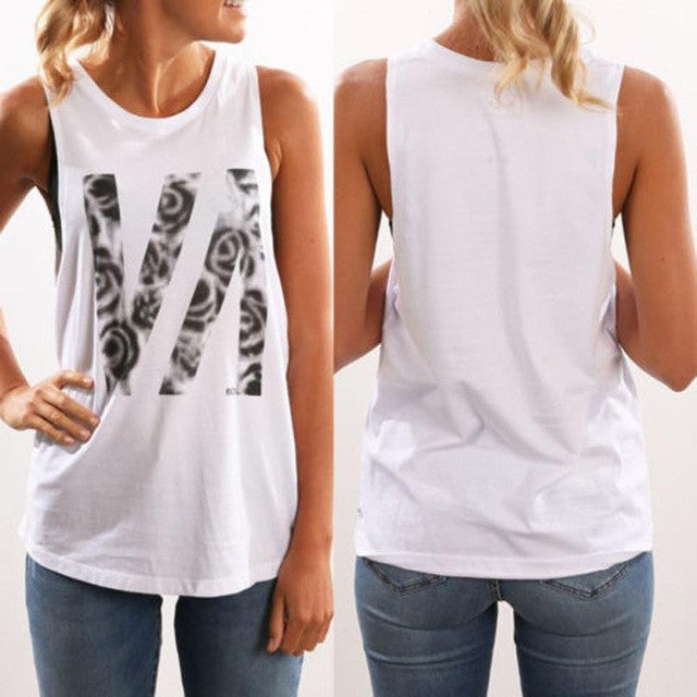 New Letter Cotton t-shirts Fashion Tops  Tee shirt femme Sleeveless T Shirt Women Camisetas Mujer GS