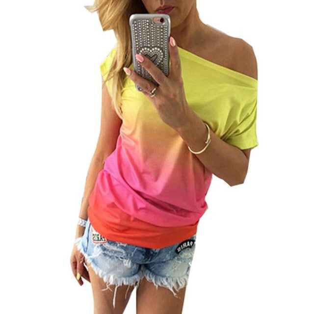 New fashion women t-shirt Gradient Short Sleeve tee Shirt Femme Tops for women clothing O-neck T shirt Women GS