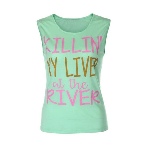 Casual Sleeveless Tank Tops Women Vest Letter Print Loose Cotten T-Shirt Tops Tees Tank Top Female #23 GS
