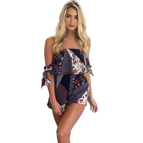 Fashion Playsuit Women Sleeveless Off Shoulder Strapless Ladies Playsuits Rompers  Beach combinaison femme #63 GS
