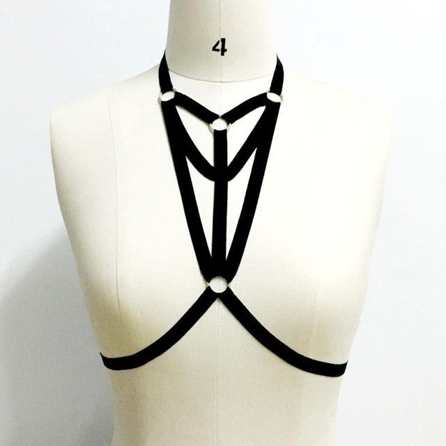 Goth Women sexy Chest Crop Top garterbelt sexy Bandage Belt sexy lingerie bra black Body Strappy Bra #23 GS