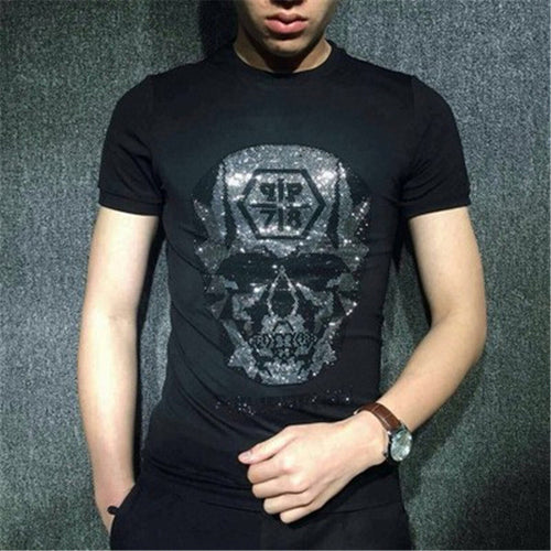 Summer  New Cool T shirts Letter Skull Diamonds t-shirt Short Sleeve Casual Plus Size tops 2250 GS