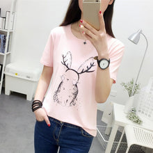 Summer  New Fashion Female T shirts Cute Cartoon rabbit Print Women t-shirt Brief Short Sleeve Woman tops Plus Size 72729 GS