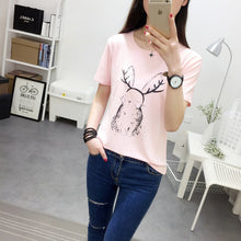 Summer  New Fashion Female T shirts Cute Cartoon rabbit Print Women t-shirt Brief Short Sleeve Woman tops Plus Size 72729 GS