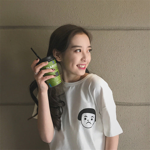 Summer  New Fashion Female T shirts Sad Gril Print Women t-shirt Cute Short Sleeve Woman tops Plus Size 72724 GS