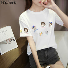 Summer  New Fashion Female T shirts kawaii Cartoon Print Women t-shirt Brief Short Sleeve Woman tops Plus Size 72730 GS