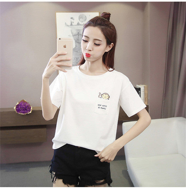 Summer  New Fashion Female T shirts kawaii Cartoon Print Women t-shirt Brief Short Sleeve Woman tops Plus Size 72730 GS