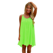 New Loose Dresses Women Spaghetti Strap Back Howllow Out  Chiffon Beach Short Mini Dress Ladies Robe Femme #63 GS