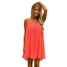 New Loose Dresses Women Spaghetti Strap Back Howllow Out  Chiffon Beach Short Mini Dress Ladies Robe Femme #63 GS