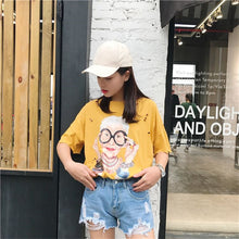 Summer  New T shirts Fashion Cartoon Old Ladies Print Hole Women t-shirt Short Sleeve Woman Tops Plus Size Casual 72732 GS