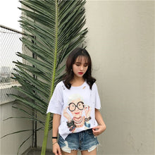 Summer  New T shirts Fashion Cartoon Old Ladies Print Hole Women t-shirt Short Sleeve Woman Tops Plus Size Casual 72732 GS