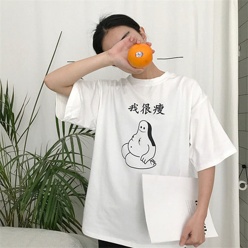 Summer  New Women Fashion Female T shirts Chinese I'm Slim Letter Print t-shirt Short Sleeve Woman Plus Size tops 72701 GS