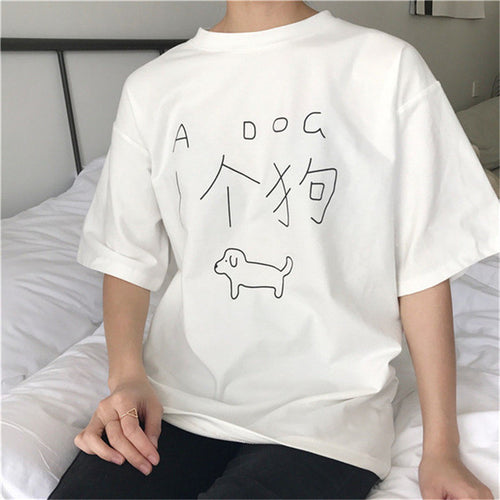 Summer  New Women Fashion T shirts Female Letter A DOG Funny Print t-shirt Short Sleeve Casual Woman Plus Size tops 72508 GS