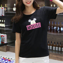 Summer  New Women Fashion T shirts Female Letter Mouse Cartoon Print t-shirt Short Sleeve Plus Size Woman tops 72460 GS