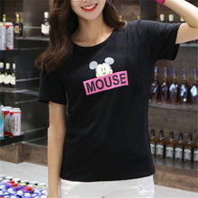 Summer  New Women Fashion T shirts Female Letter Mouse Cartoon Print t-shirt Short Sleeve Plus Size Woman tops 72460 GS