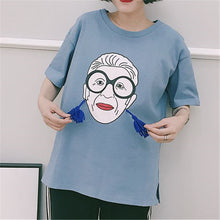 Summer  New Women T shirts Female Tassel Cool Character Print t-shirt Short Sleeve Casual Woman Plus Size tops 72509 GS