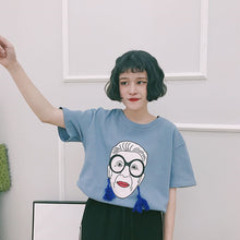 Summer  New Women T shirts Female Tassel Cool Character Print t-shirt Short Sleeve Casual Woman Plus Size tops 72509 GS