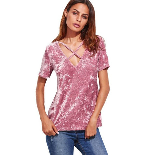 Short Sleeve t-shirts loose T Shirt  Velvet tops for women camisetas mujer #03 GS