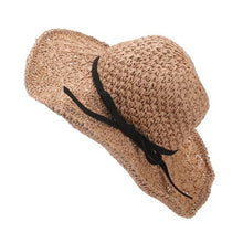 Women Fashion Foldable Sun Hat Bowknot Large Brim Straw Beach Sun Hat For Women UV sombreros mujer verano #63 GS