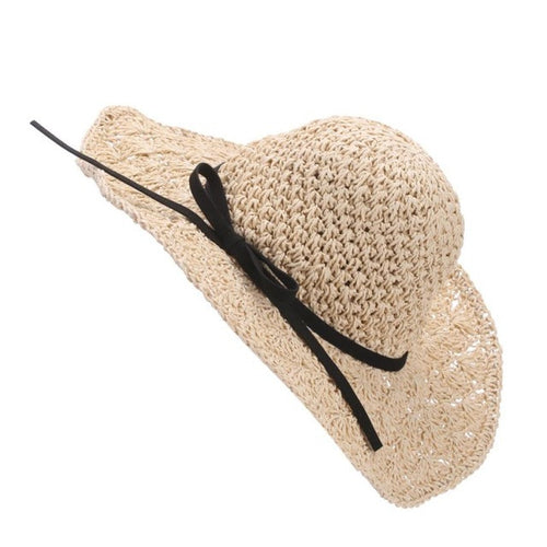 Women Fashion Foldable Sun Hat Bowknot Large Brim Straw Beach Sun Hat For Women UV sombreros mujer verano #63 GS