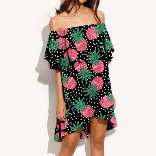 woman dress Slash Neck Off Shoulder Sexy pineapple Print Sleeveless Beach Mini Dress clothes women Robe Ete #23 GS