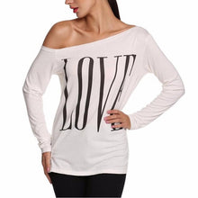 T-shirts Women Casual Tops LOVE Letters Print Off Shoulder Long Sleeve Black White Tee Shirt Femme Tees Tops #1207 GS
