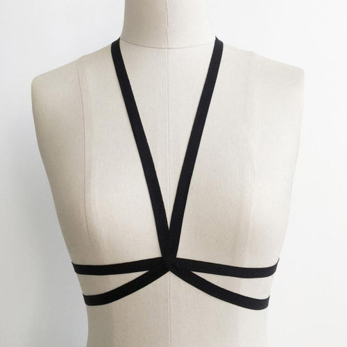 Bandage Sexy Crop Top Female Bra Elastic Hollow body Strappy Bra Black Lingerie Goth sexy bra top #63 GS