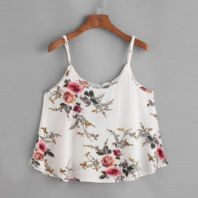 Beach Wear New Arrival  Women Casual Sleeveless Floral Print Strappy Crop Top Vest Tank Tops Women Camisole Femme #23 GS
