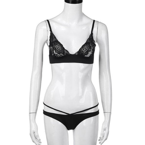 Bras Ladies Lace Sheer Hollow Out Bralette Brassiere Sexy Women Lace Crop Top + Briefs Set Cropped Top Female  #63 GS