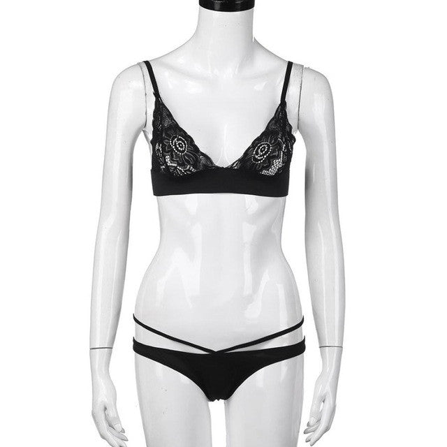 Bras Ladies Lace Sheer Hollow Out Bralette Brassiere Sexy Women Lace Crop Top + Briefs Set Cropped Top Female  #63 GS