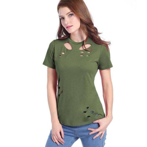 Camisetas Mujer  Tops Women White T Shirt Women Short Sleeve O Neck Hole Harajuku Solid Casual Tee Shirt Femme #23 GS