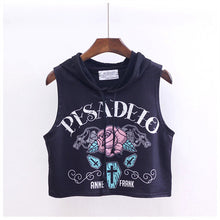 Summer Crop Top T-shirt  Women Loose Hooded Sleeveless Tops Tees Unicorn/Rose Printing tshirt Female Casual Blusa 33001 GS
