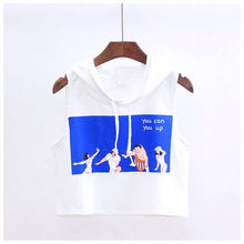 Summer Crop Top T-shirt  Women Loose Hooded Sleeveless Tops Tees Unicorn/Rose Printing tshirt Female Casual Blusa 33001 GS