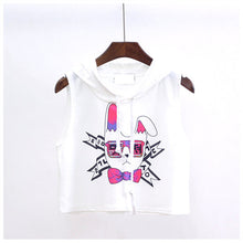 Summer Crop Top T-shirt  Women Loose Hooded Sleeveless Tops Tees Unicorn/Rose Printing tshirt Female Casual Blusa 33001 GS