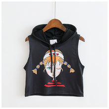Summer Crop Top T-shirt  Women Loose Hooded Sleeveless Tops Tees Unicorn/Rose Printing tshirt Female Casual Blusa 33001 GS