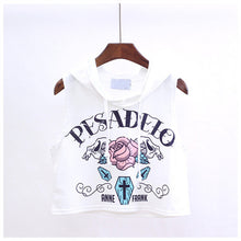 Summer Crop Top T-shirt  Women Loose Hooded Sleeveless Tops Tees Unicorn/Rose Printing tshirt Female Casual Blusa 33001 GS