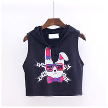 Summer Crop Top T-shirt  Women Loose Hooded Sleeveless Tops Tees Unicorn/Rose Printing tshirt Female Casual Blusa 33001 GS