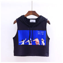 Summer Crop Top T-shirt  Women Loose Hooded Sleeveless Tops Tees Unicorn/Rose Printing tshirt Female Casual Blusa 33001 GS
