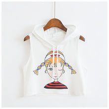 Summer Crop Top T-shirt  Women Loose Hooded Sleeveless Tops Tees Unicorn/Rose Printing tshirt Female Casual Blusa 33001 GS
