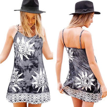 Dress  Blue Grey Sexy Womens Dresses Polyester Sleeveless Printed Beach Mini Dress Women Clothing Vestidos Femininos GS