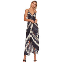 Dress  Women Boho Style V Neck Long Maxi A-line Party Beach Dresses Floral Print Sling Ladies Dress Robe Femme #63 GS