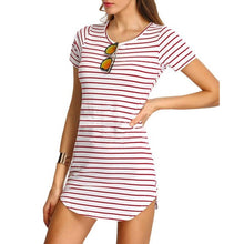 Dress  Women Fashion Striped Short Sleeve Straight Loose Mini T-Shirt Dress For Ladies Black Pink Robe Femme #43 GS