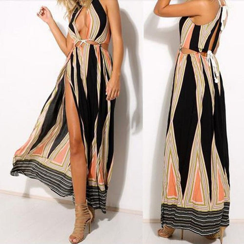 Dress Women  Party Long Dress Hollow Out Vintage Backless Ladies Dresses For Women Side Split Sexy Maxi Dress vestido GS
